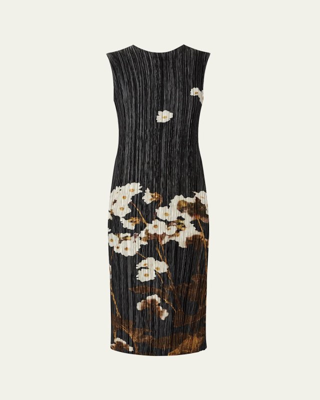 Floral Pleated Sleeveless Midi Dress